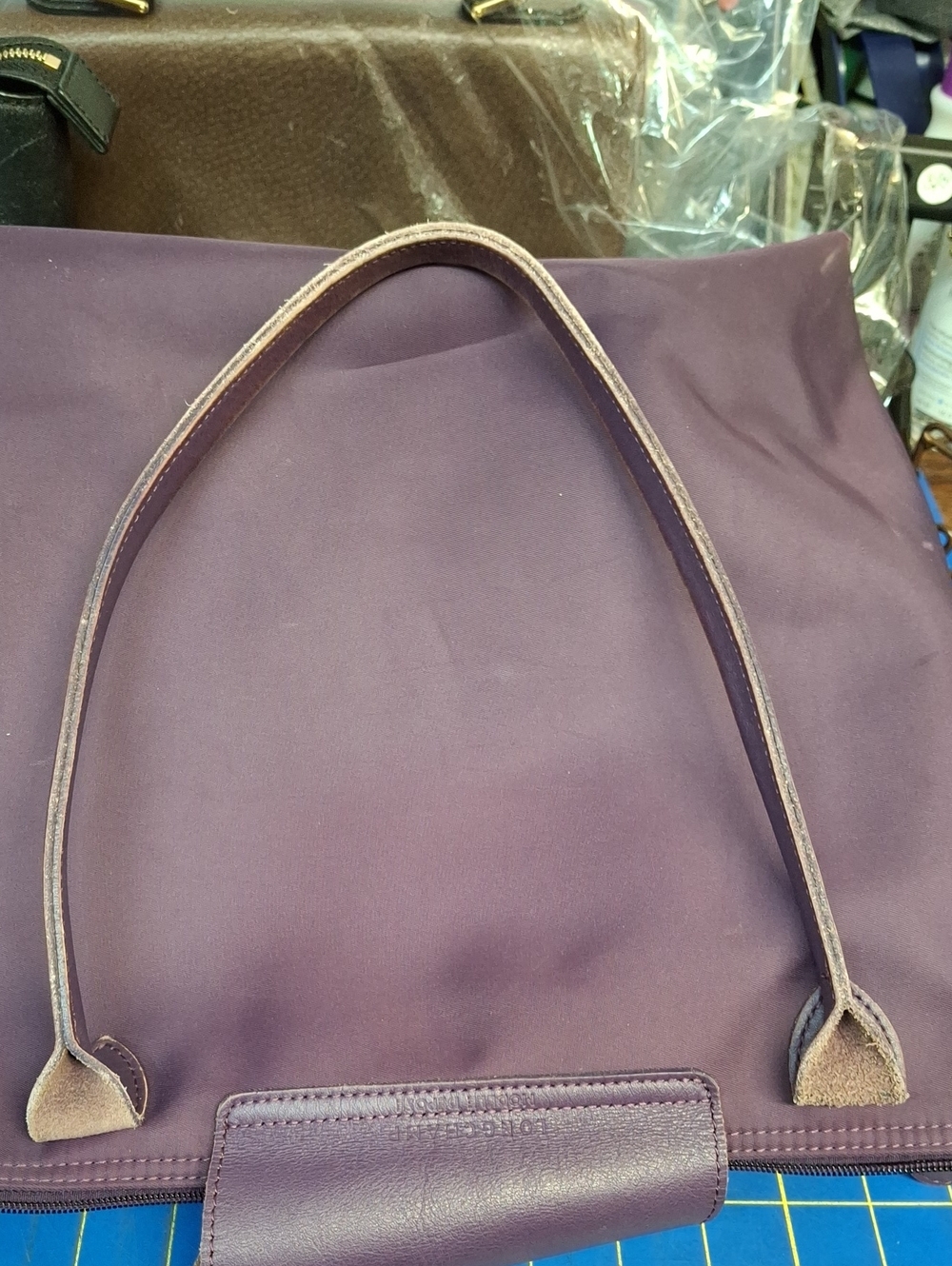 Longchamp Purple Nylon Tote with Leather Trim Preloved - Picture 9 of 16